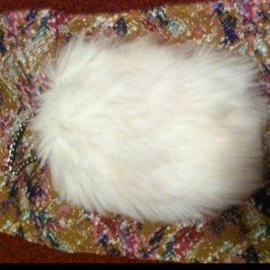 White faux fur wristlet